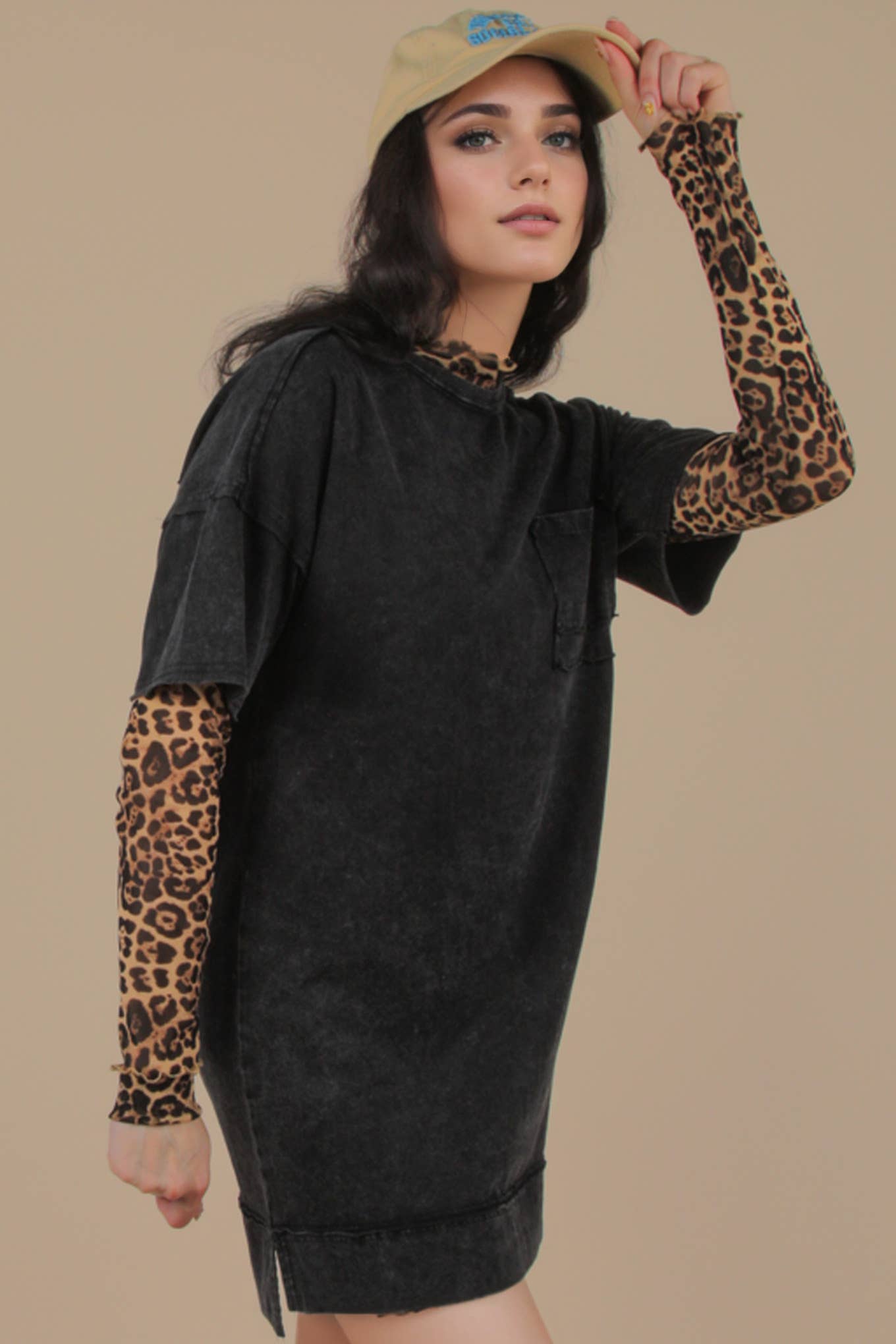 Mineral Washed Knit Oversized Shift Mini Dress