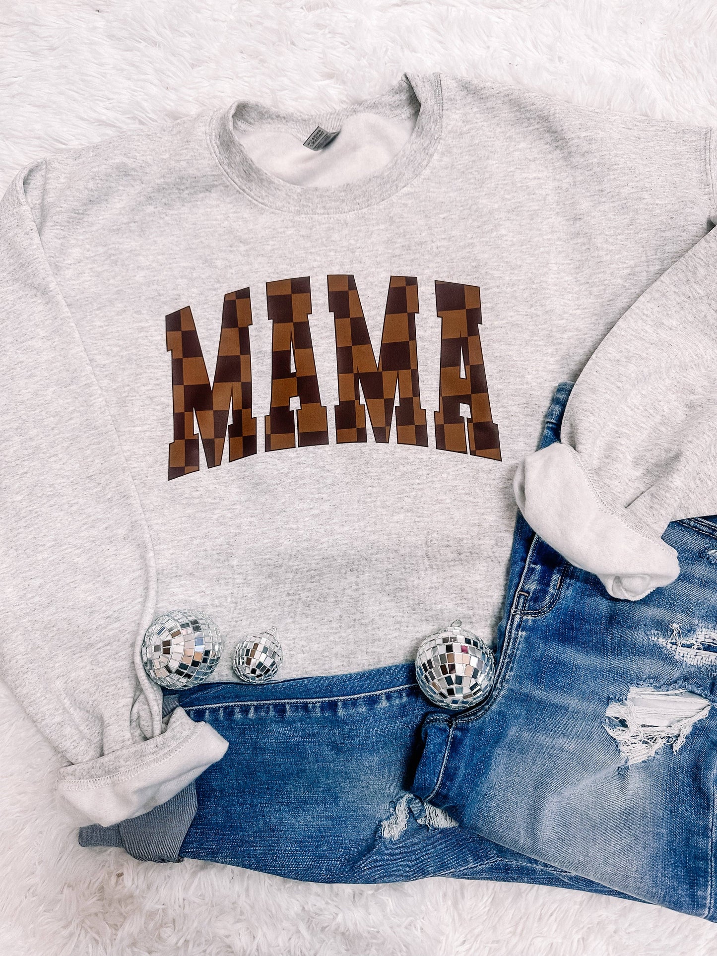 Retro Brown Checkered Mama Crewneck