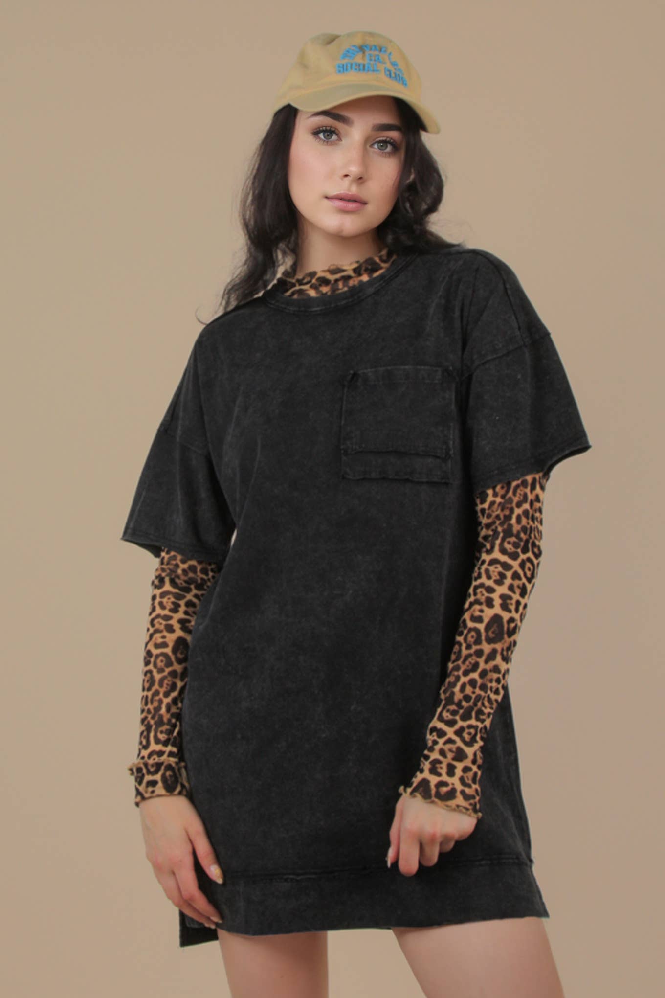 Mineral Washed Knit Oversized Shift Mini Dress