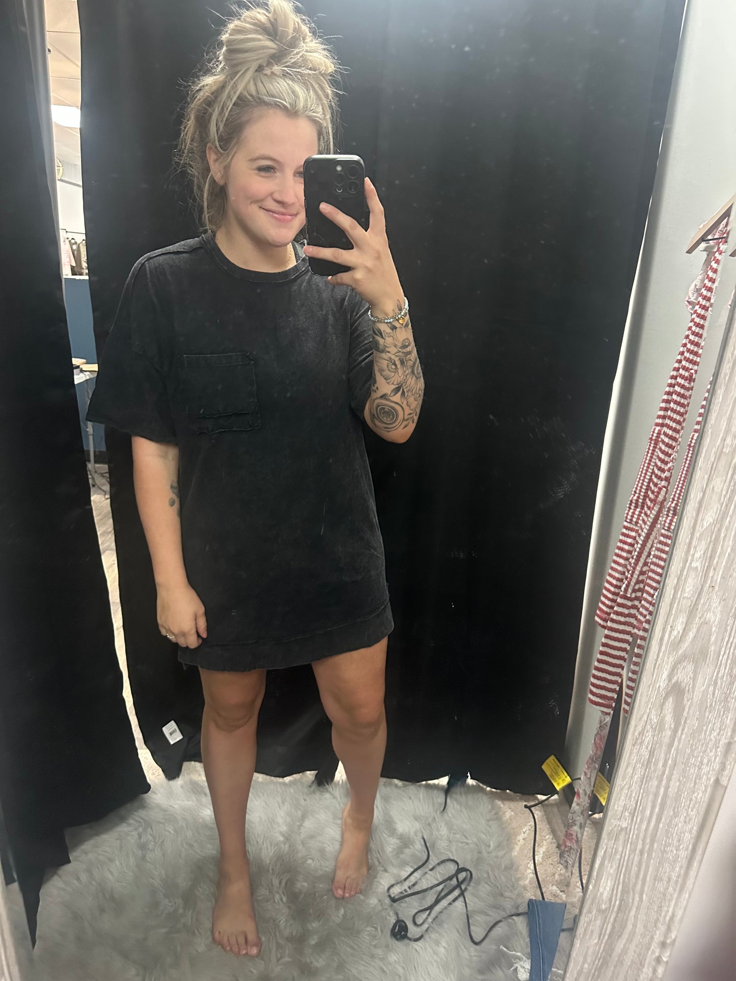 Mineral Washed Knit Oversized Shift Mini Dress