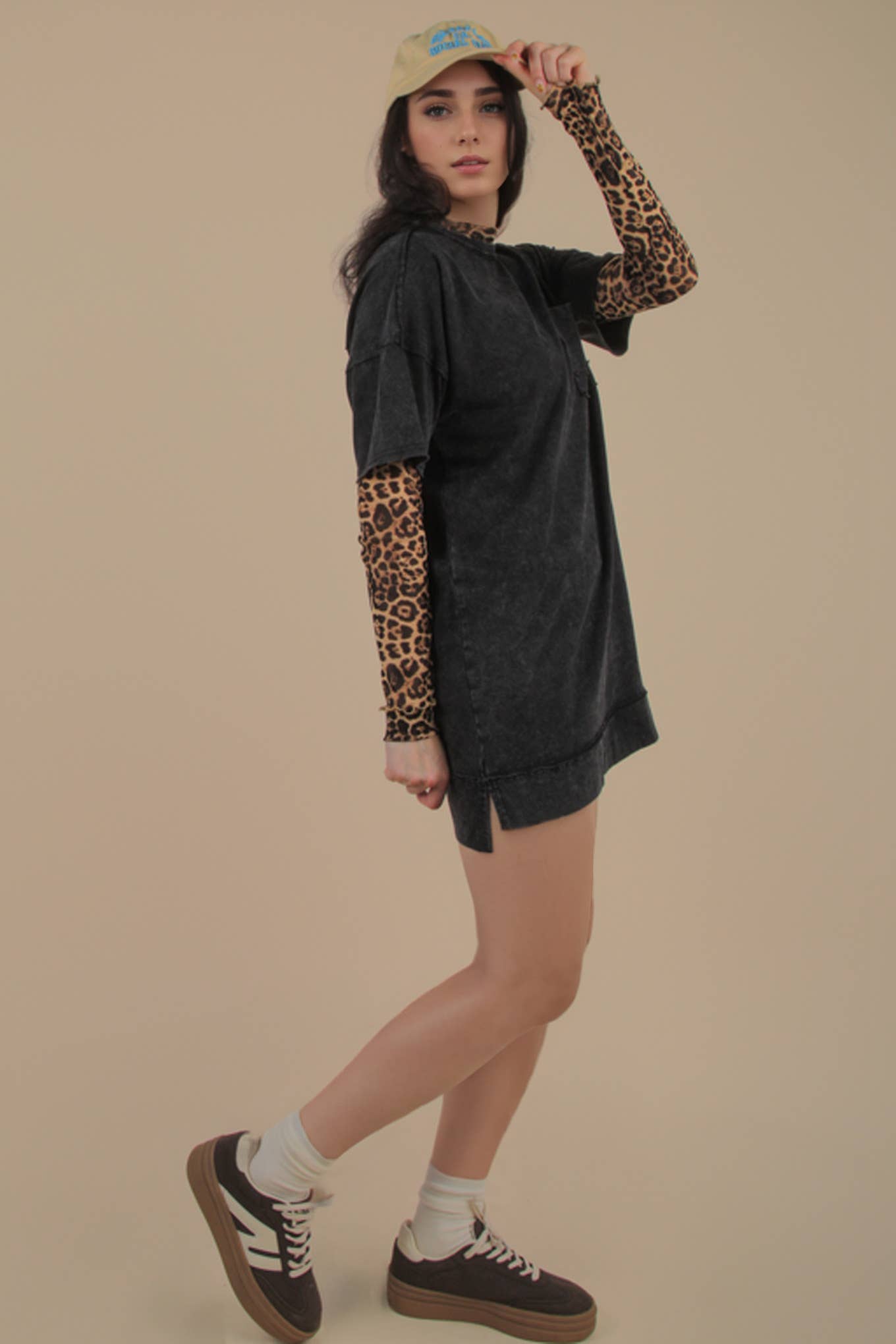 Mineral Washed Knit Oversized Shift Mini Dress