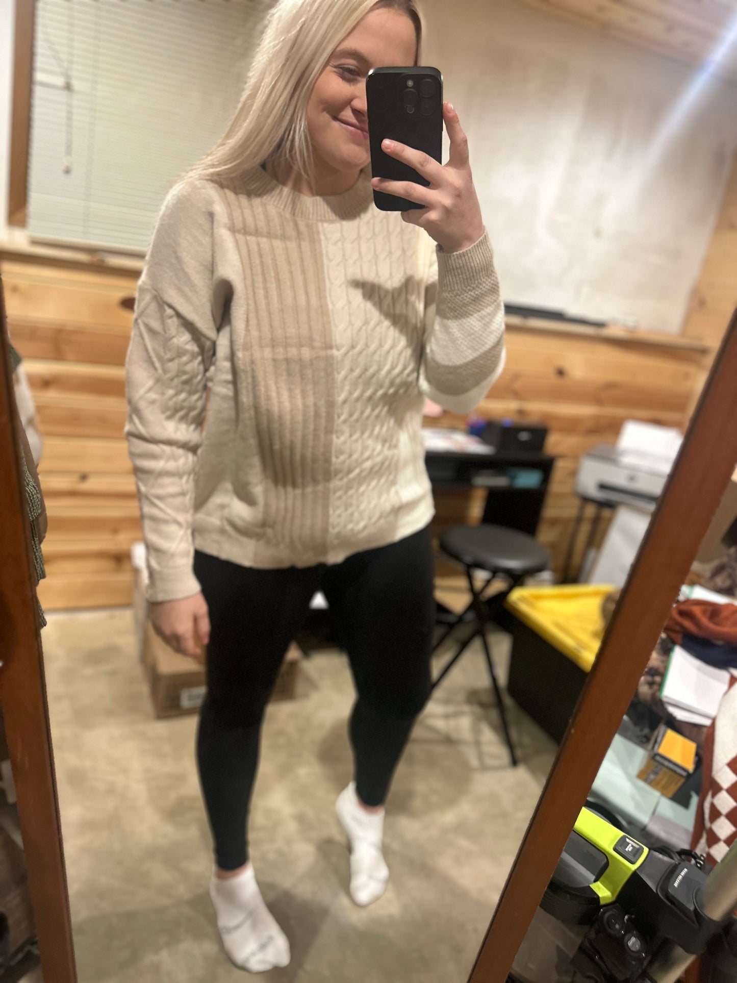 Cable Knit Colorblock Knit Sweater