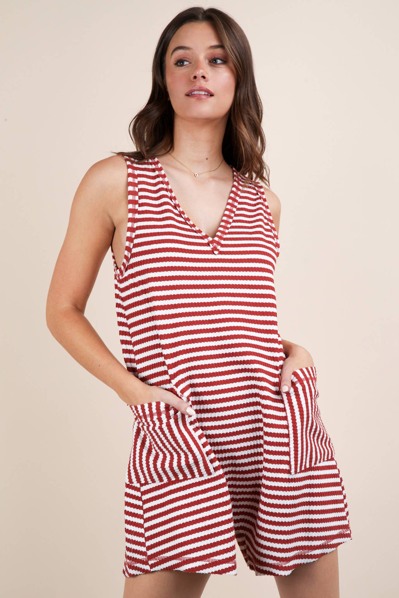 Striped Knit Casual Comfy Romper