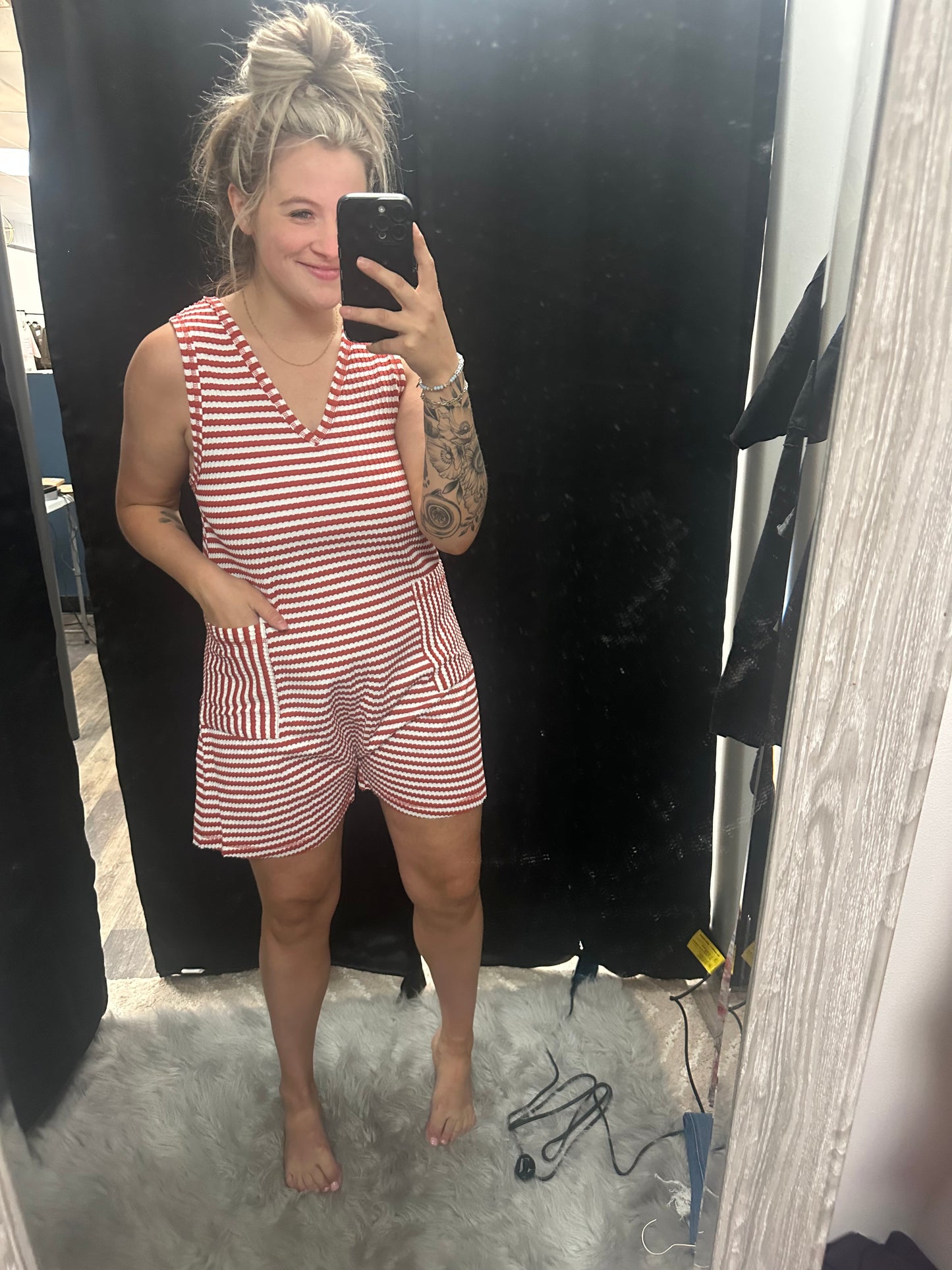 Striped Knit Casual Comfy Romper