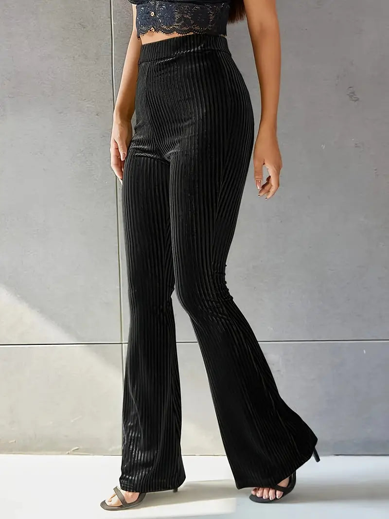 High Waisted Velvet Ribbed Bell Bottoms