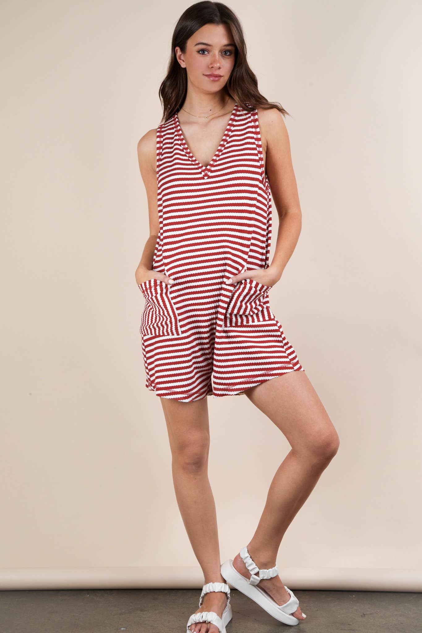 Striped Knit Casual Comfy Romper